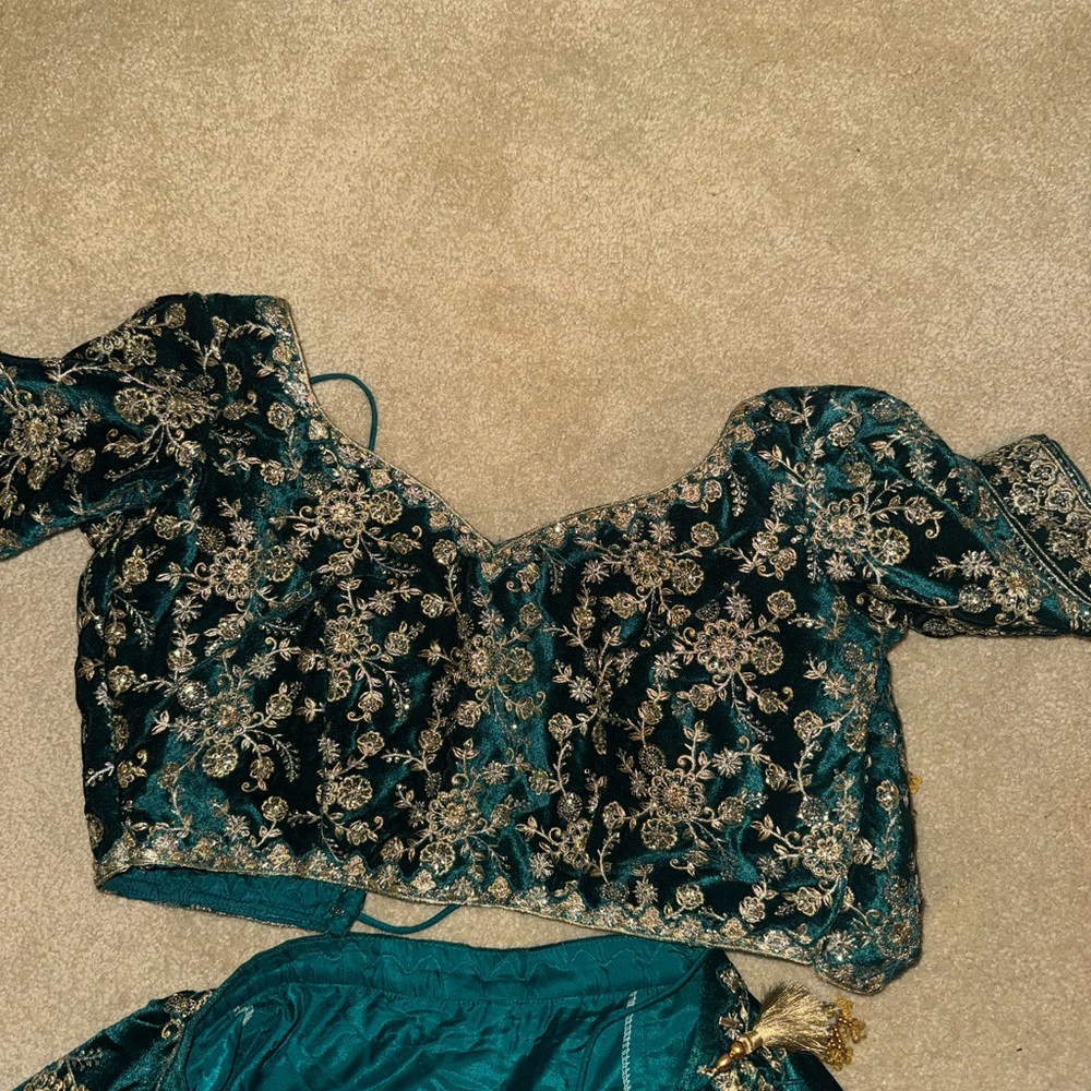 Teal Embroidered Lehenga Choli - Picture 9 of 15